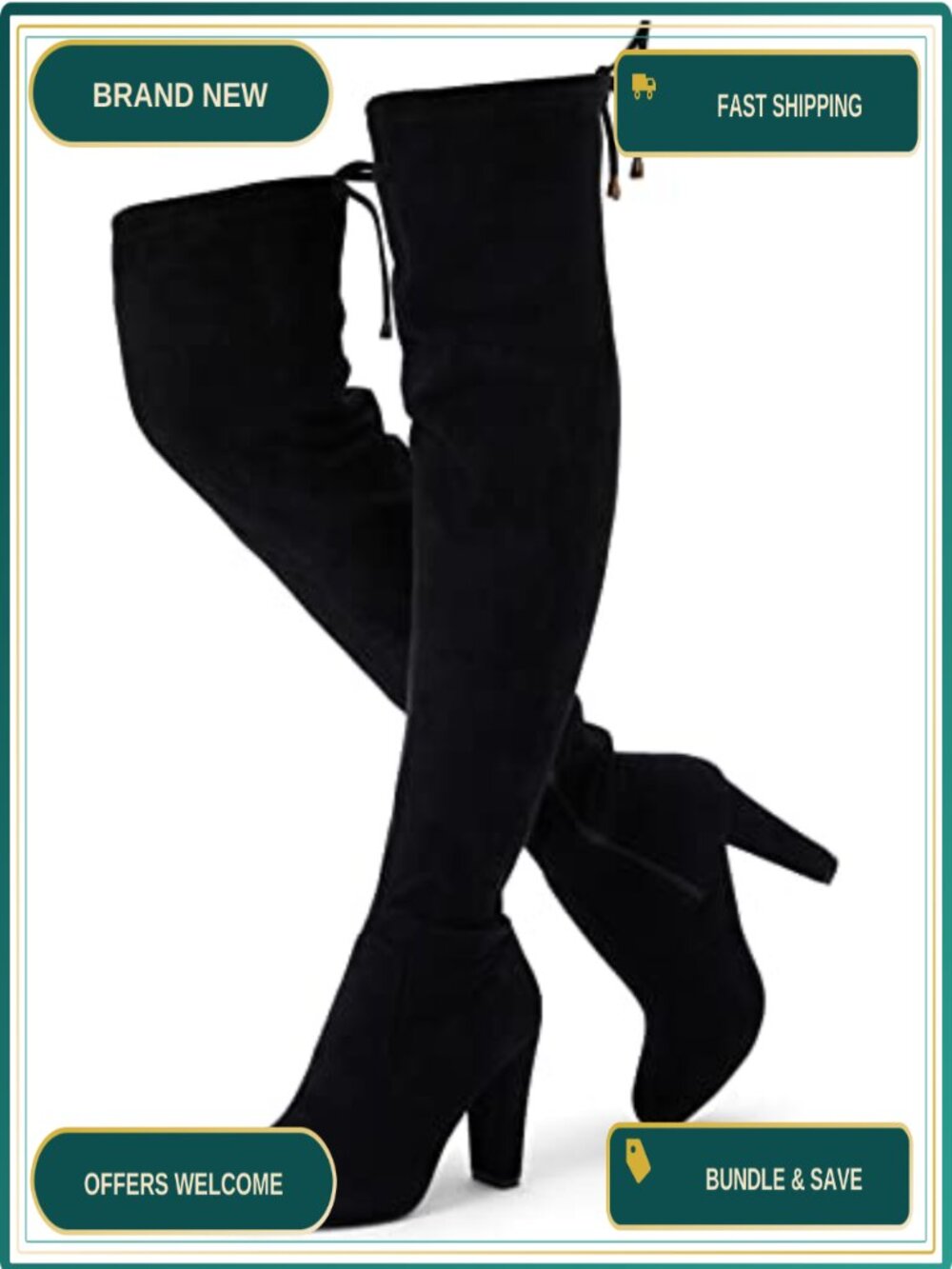 Women's Suede Thigh High Over the Knee Boots Block Heel Side Zip